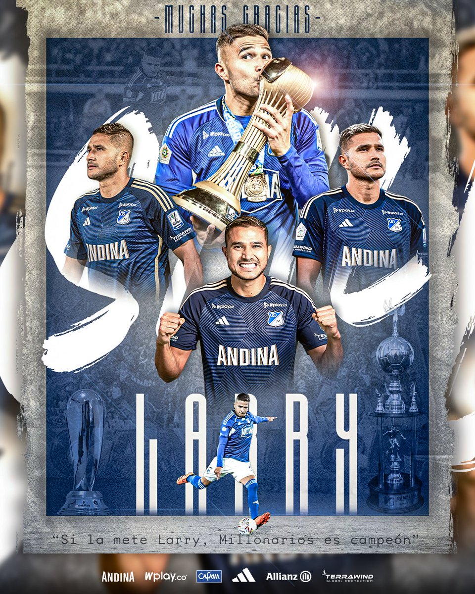 ¡Gracias por todo, Larry! 🙌💙 

Millonarios FC informa que Larry Vásquez ha terminado su vínculo con la institución. Queremos agradecerle por defender estos colores y por todas las alegrías que nos regaló. ¡Los mejores deseos para Larry en su carrera!

 #Graci16sLarry Ⓜ️🏆🏆🏆