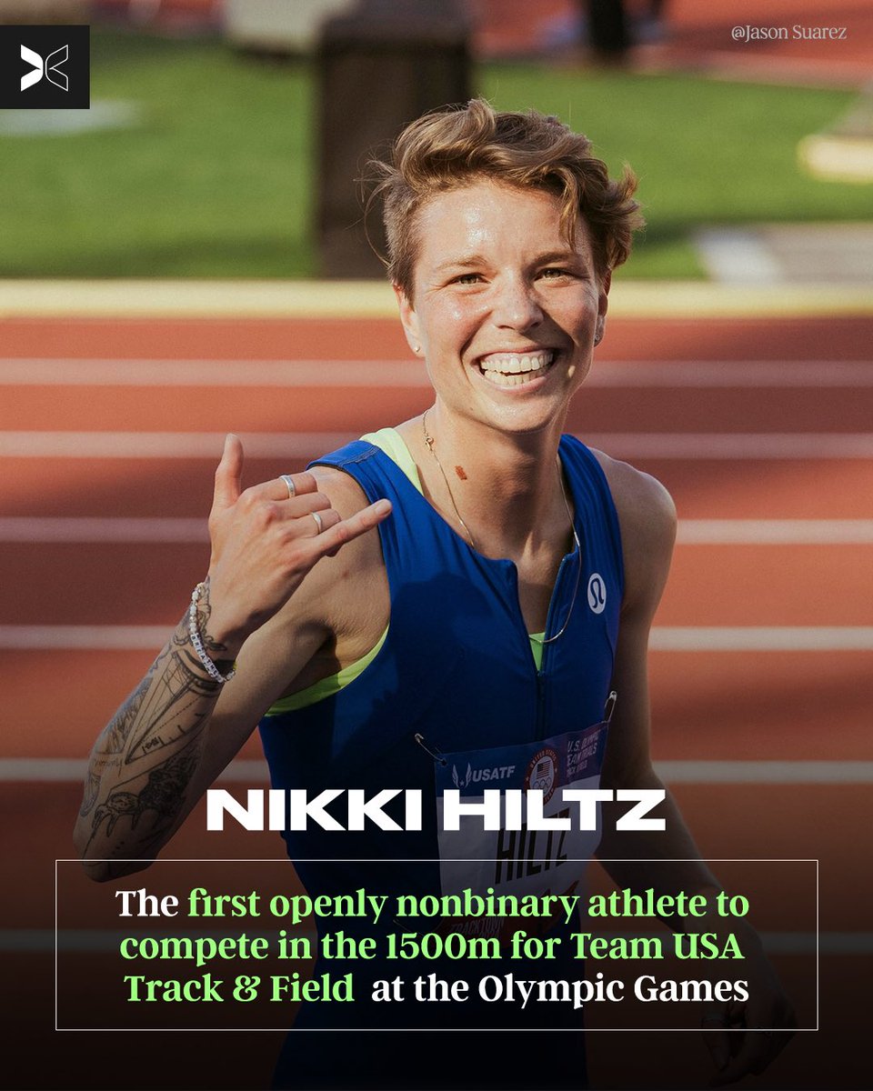 togethxr's tweet photo. MEET RECORD. LIFETIME BEST. THE “H” IN HILTZ STANDS FOR HISTORY. 

@Nikki_Hiltz takes gold at @usatf trials for their FIRST Olympics 🥇 https://t.co/H0ZscedrNQ