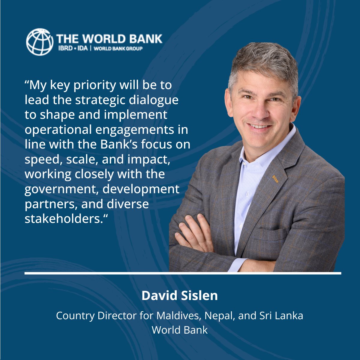 David Sislen (@worldbanknepal) on Twitter photo Namaste! Ayubowan! Assalaamu alaikum!
I am honored to take up my new role as the <a href="/WorldBank/">World Bank</a> Country Director for #Maldives, #Nepal & #SriLanka from today, July 1, 2024, based out of the beautiful city of #Kathmandu.
worldbank.org/en/news/press-… Namaste! Ayubowan! Assalaamu alaikum!
I am honored to take up my new role as the <a href="/WorldBank/">World Bank</a> Country Director for #Maldives, #Nepal & #SriLanka from today, July 1, 2024, based out of the beautiful city of #Kathmandu.
worldbank.org/en/news/press-…