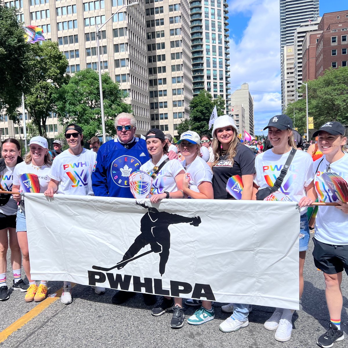 The PWHLPA family was proud to march in Toronto Pride today! 🏳️‍🌈 Together we're committed to fostering a community of inclusion for everyone, all year round.