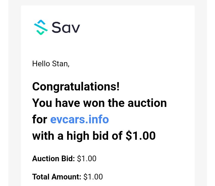 SpencerDomains's tweet photo. Another domain won for $1 on Sav
#EV #Cars #dotINFO #Domains https://t.co/In8jp9buCx