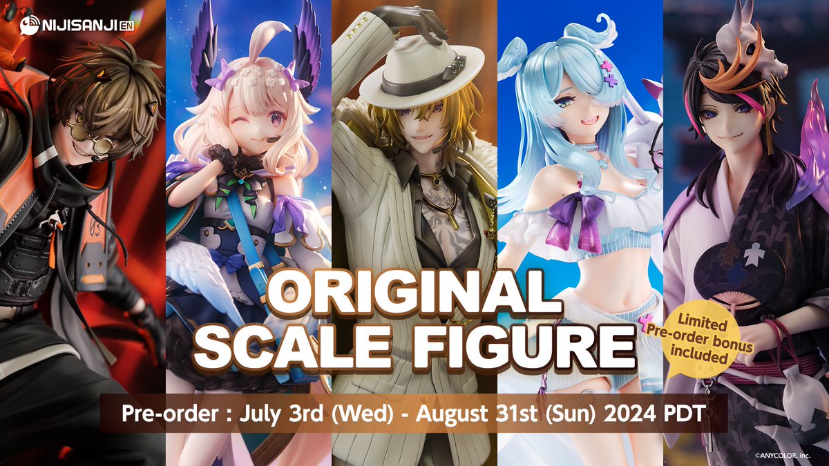 【#NIJISANJI_EN Original Scale Figure】

1/7 scale figures featuring NIJISANJI EN Livers will be available for pre-order soon!😆
Get a look at these adorable and meticulously detailed figures! 🥹

🕒Sales Start
July 3 (Wed) 19:00 PDT

🔻Details
anycolor.co.jp/en/news/8n8kx4…