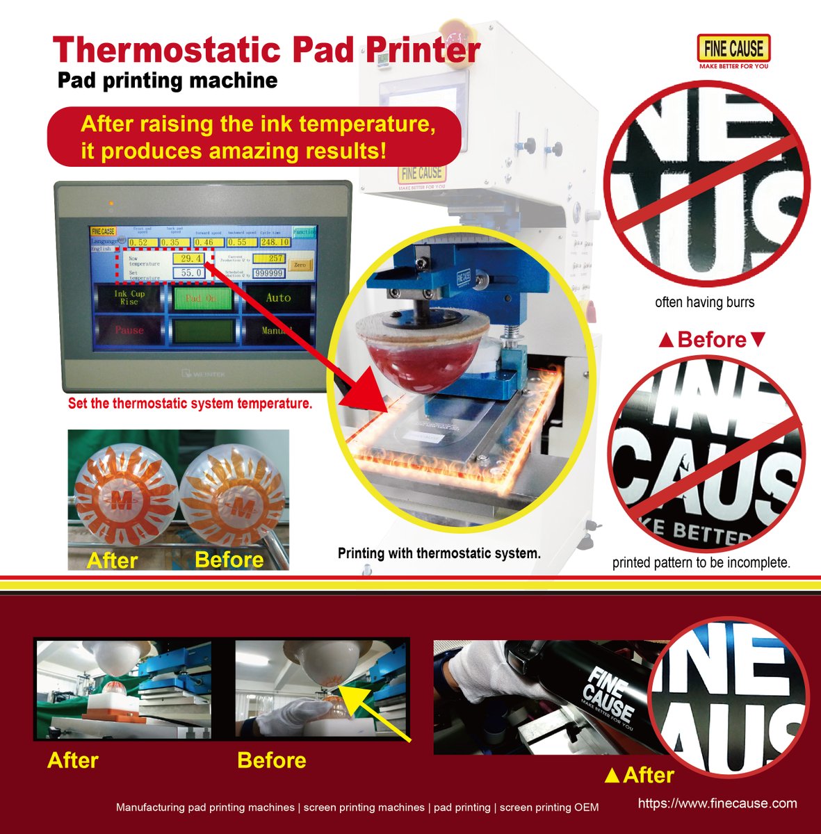 FinecausePrint's tweet image. 🚀 What is the most critical factor in the quality of printing? Is it the printing machine, the operating technique, or the ink?

finecause.com/product/0c6ZWe…

#PadPrinting
#PadPrinter
#PadPrintingTechnology
#ThermostaticPadPrinter
#ThermostaticPadPrintingMachine