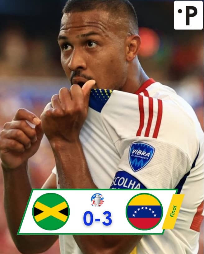 PenaltyInfo_'s tweet photo. ⏰ 𝐅𝐈𝐍𝐀𝐋 𝐃𝐄𝐋 𝐏𝐀𝐑𝐓𝐈𝐃𝐎 | #CopaAmérica · #JAMVEN 0-3
🤩 La selección de Venezuela golea 3 a 0 a los Reggae Boys y certifica uno de los mejores torneos de su historia.
⚽ Eduard Bello (49'), Salomón Rondón (56') y Eric Ramírez (81') le dieron la victoria de la vinotinto.
💯 Con el triunfo, Venezuela logra puntado perfecto en fase de grupos, y esperará en 4tos de final a la Selección de Canadá.
✈️ Por el otro lado, Jamaica deja la competición sin sumar un solo punto.
✍️ @abelalexandernt
