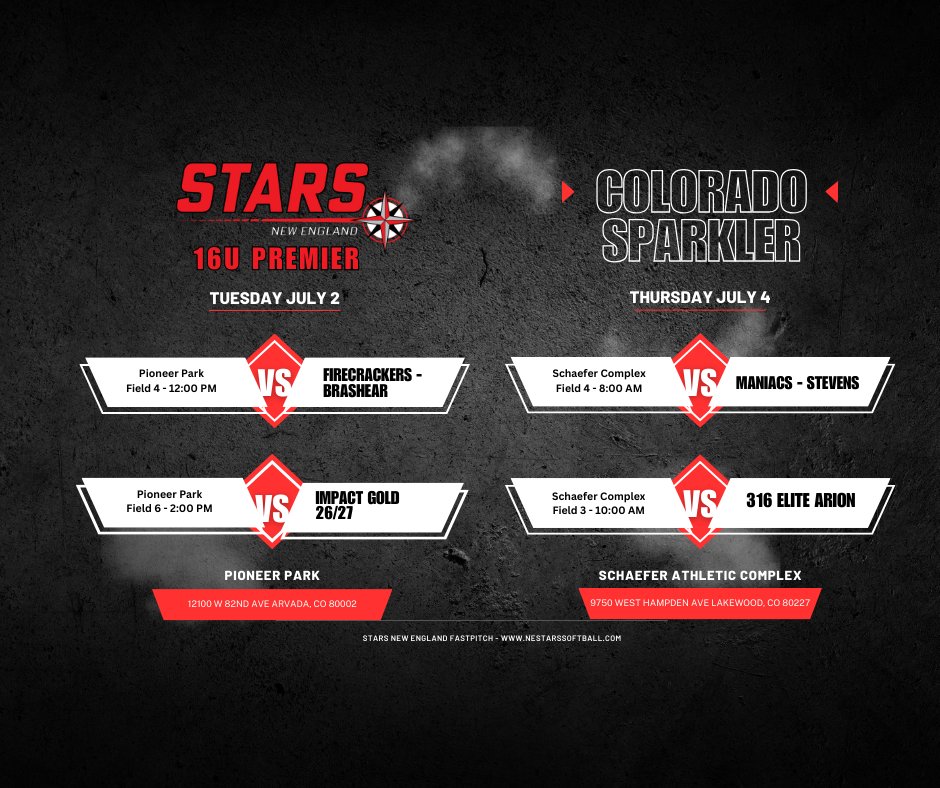 Fresh off their championship in the USA Softball State tournament, the Stars New England 16u Premier is traveling to Colorado to face some of the country's best teams.  Good Luck girls!