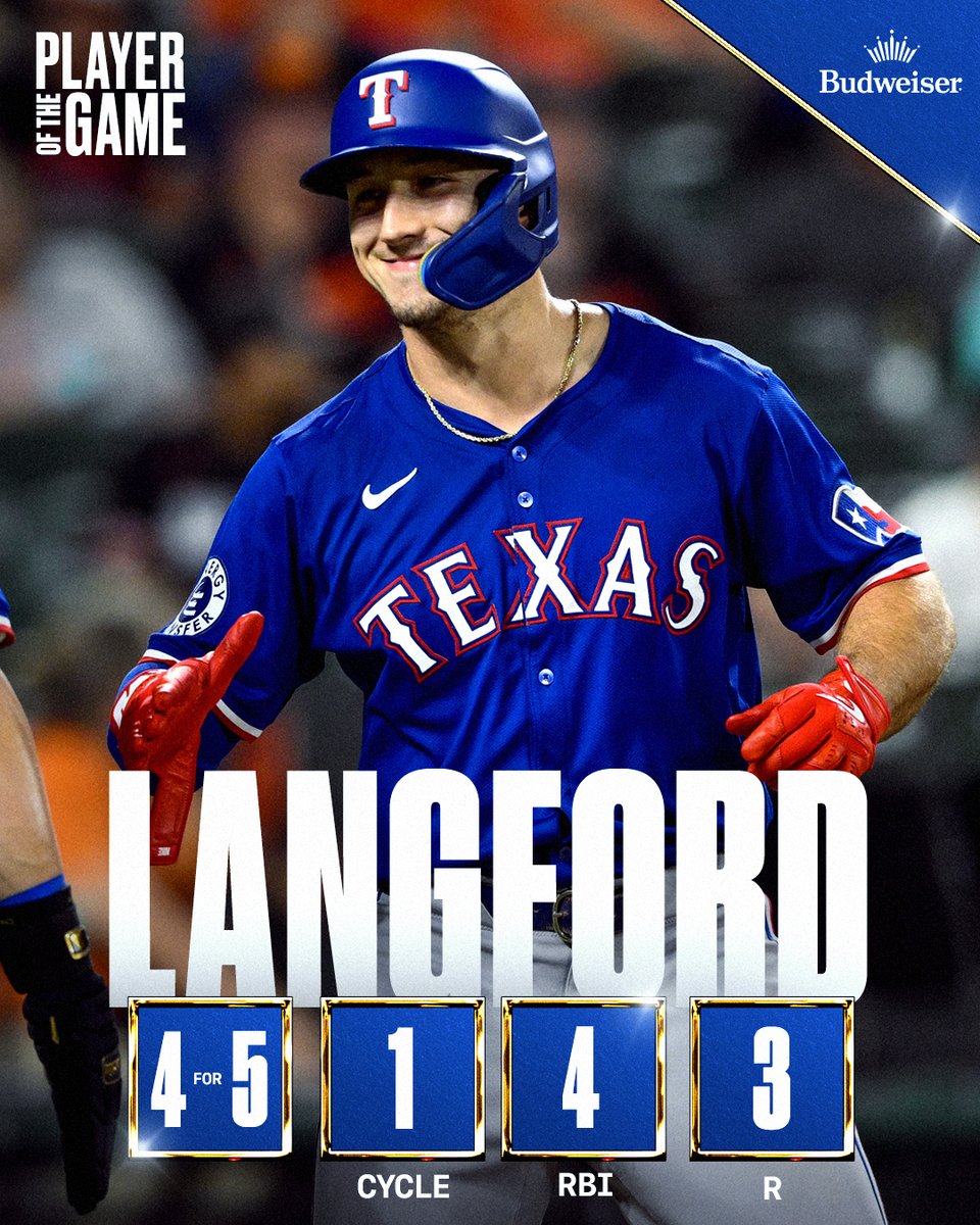 Rangers's tweet photo. The 11th player in Rangers history to hit for the cycle. #StraightUpTX https://t.co/9LeZmbNRs3