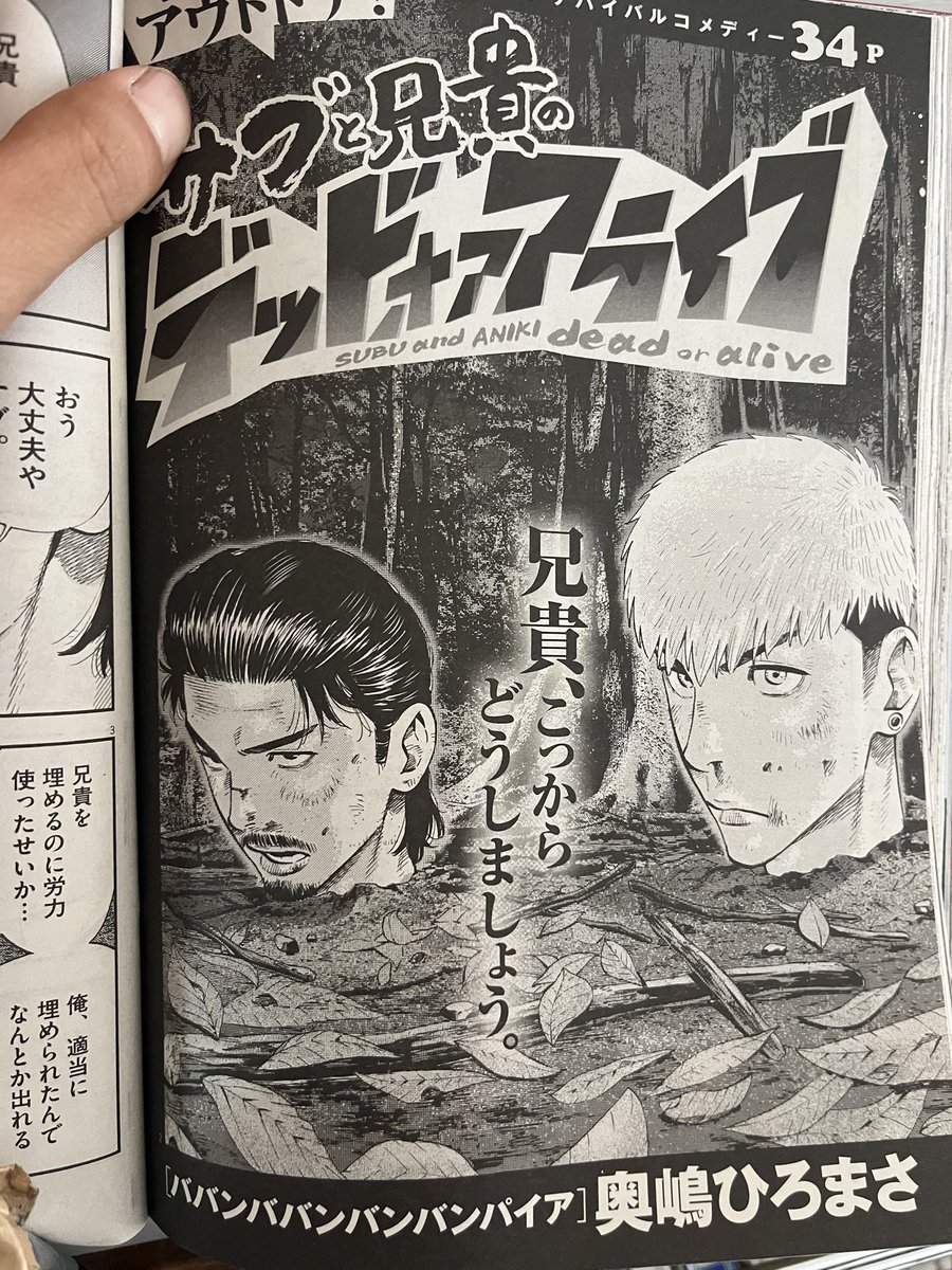 今日7/1発売の週刊スピリッツにて、 拙作読み切り「サブと兄貴のデッドオアアライブ」掲載いただいております。 一度描いて見たかったワンシチュエーション物でございます。😉 今週号のスピリッツでしか読めませんので是非よろしくお願いします! 感想お待ちしております。🙇🏻‍♂️
