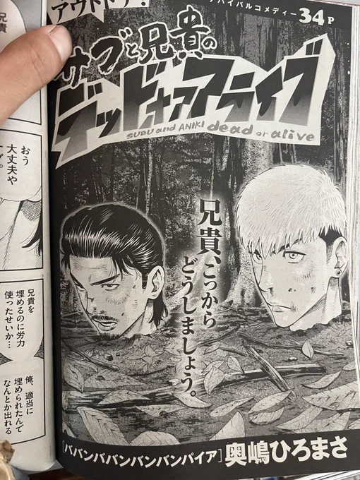 今日7/1発売の週刊スピリッツにて、 拙作読み切り「サブと兄貴のデッドオアアライブ」掲載いただいております。 一度描いて見たかったワンシチュエーション物でございます。😉 今週号のスピリッツでしか読めませんので是非よろしくお願いします! 感想お待ちしております。🙇🏻‍♂️