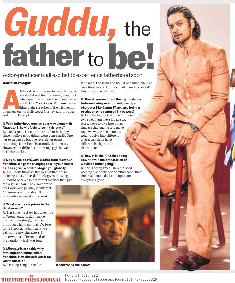 Free Press Journal (@fpjindia) on Twitter photo #Mirzapur Franchise Is Not Randomly Discussed In The West, Claims Guddu Bhaiya Aka <a href="/alifazal9/">Ali Fazal M / میر علی فضل / अली</a> (Exclusive)
By <a href="/justscorpion/">Rohit Bhatnagar</a>
freepressjournal.in/entertainment/… #Mirzapur Franchise Is Not Randomly Discussed In The West, Claims Guddu Bhaiya Aka <a href="/alifazal9/">Ali Fazal M / میر علی فضل / अली</a> (Exclusive)
By <a href="/justscorpion/">Rohit Bhatnagar</a>
freepressjournal.in/entertainment/…