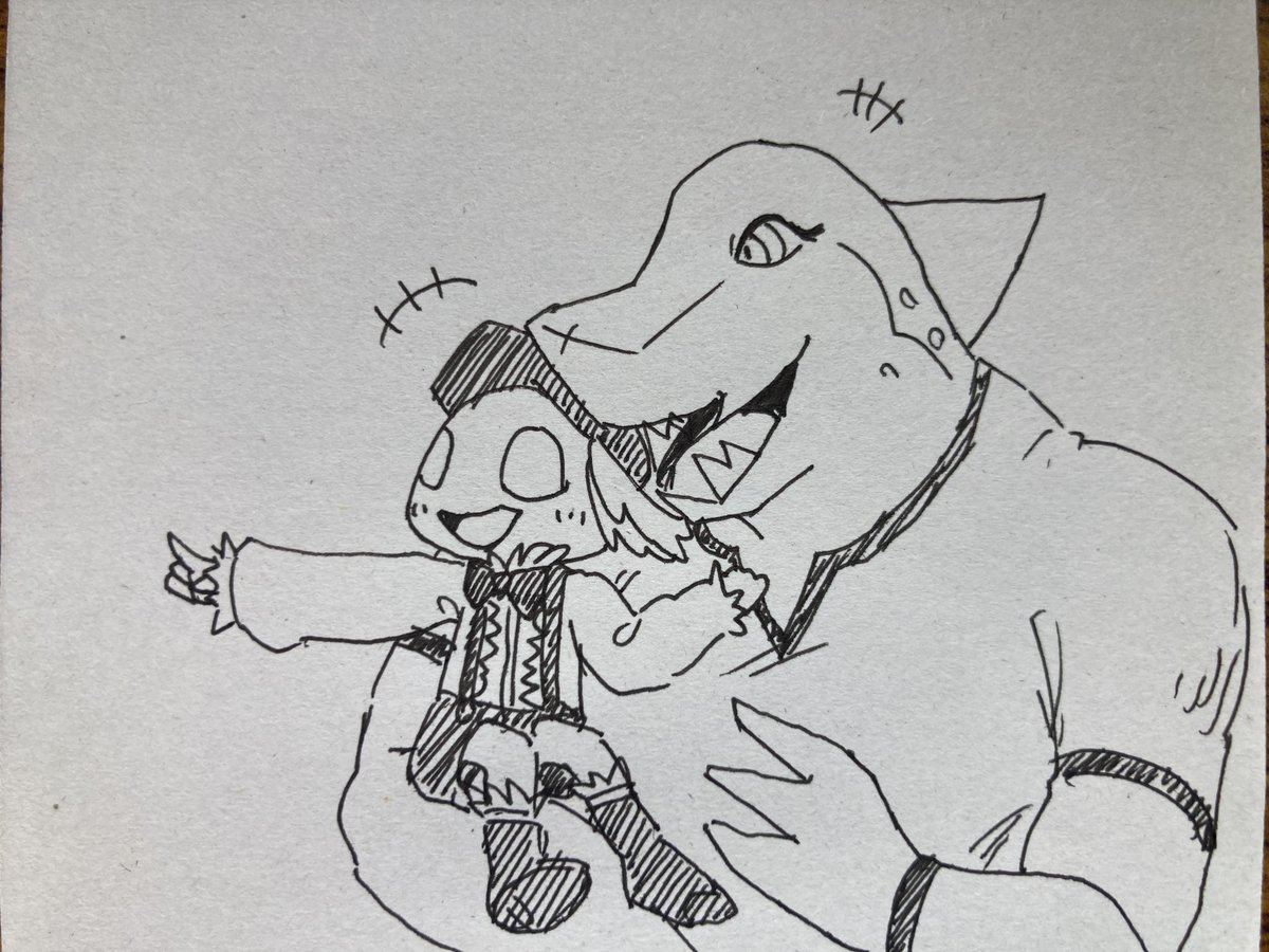 ちっちゃくなった坊ちゃんとおっちゃん ガレオの背が高いので「たかーい!すごーい!」って言ってるちびロロさん。 気分は巨大ロボを操縦するパイロット🧑‍✈️