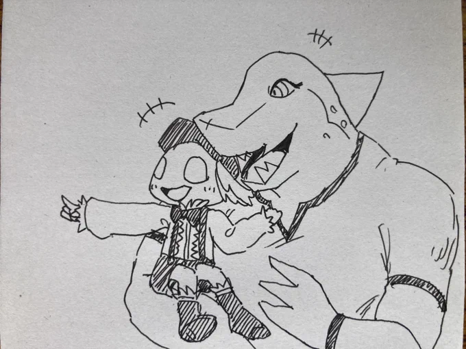 ちっちゃくなった坊ちゃんとおっちゃん ガレオの背が高いので「たかーい!すごーい!」って言ってるちびロロさん。 気分は巨大ロボを操縦するパイロット🧑‍✈️