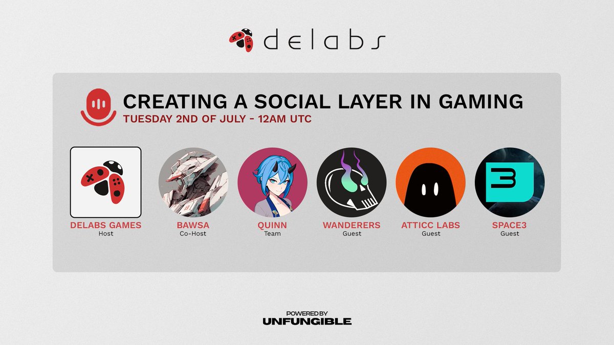 Creating a Social Layer in Gaming

⏰July 2nd, 12AM UTC

Join @nftbawsa and <a href="/0xQuinnK/">Quinn 🐞</a> as they host <a href="/Wanderers/">Wanderers</a> , <a href="/atticc_xyz/">Atticc Labs</a> , and <a href="/Space3_gg/">Space3</a> to discuss this crucial topic!

Set your reminders below 👇