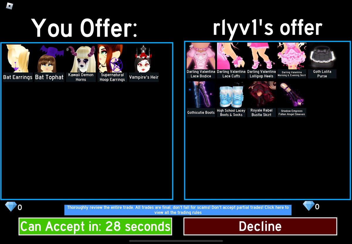 Crabmallow's tweet photo. @urfavvdarc is 100% trusted! I did a big adopt me trade for their royale high items. I highly recommend trading with them because they are super patient and understanding! I went first btw! :) https://t.co/CscNA5Z8SU