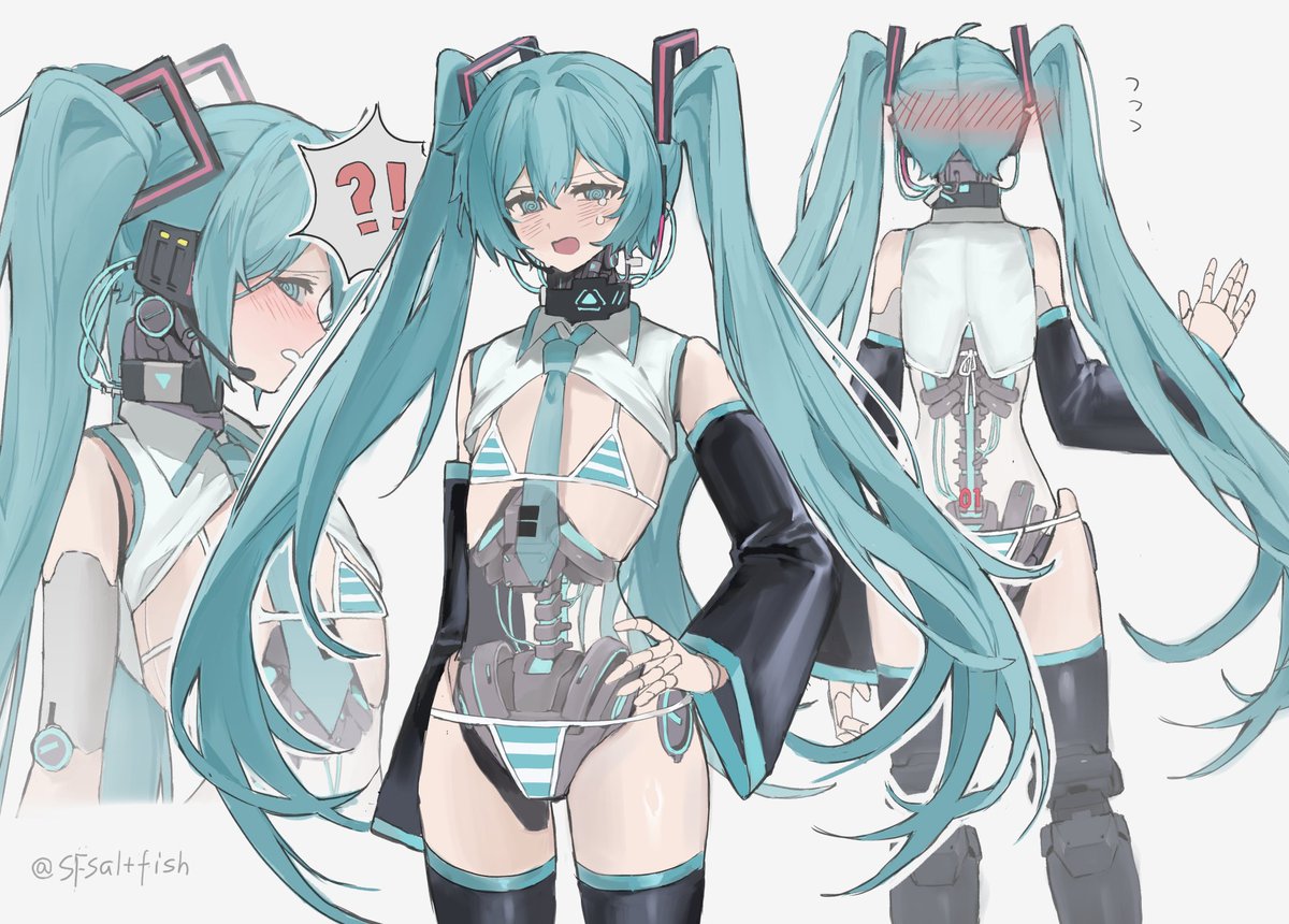 试着摸了  机械初音的比基尼(？）挑战！
#初音ミクイラスト #初音ミク
