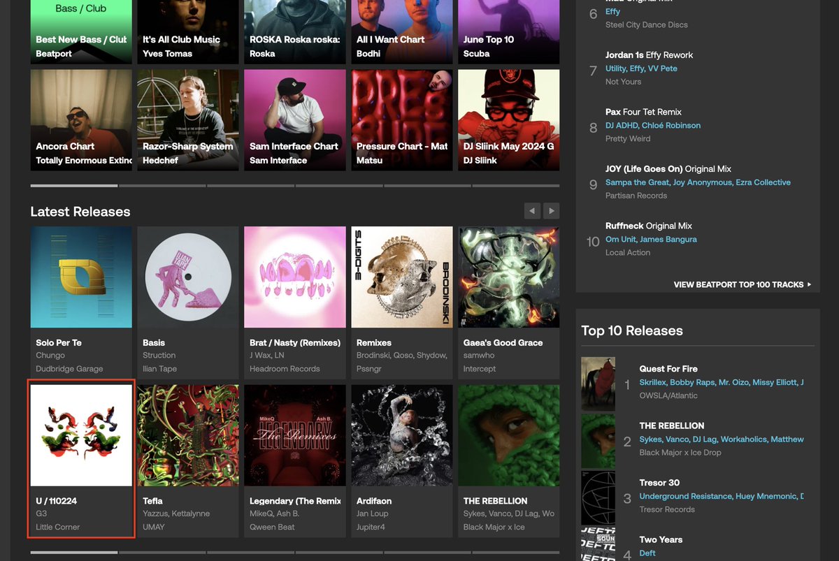 Thank you to <a href="/beatport/">Beatport</a> for including “U/ 110224” in the ‘Bass Music’ Latest releases~
@CargoRecords 

littlecorner.bandcamp.com/album/u-110224