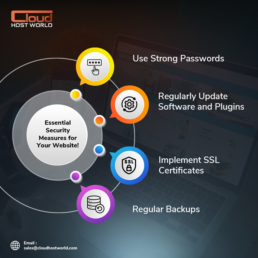 Keep your website🌐safe and sound🛡️with these must-have security✔️measures! 🔐

1️⃣ Use Strong Passwords

2️⃣ Regularly Update Software and Plugins

3️⃣ Implement SSL Certificates

4️⃣ Regular Backups

#websites #infographics #CloudHostWorld #cloudhosting #ssl