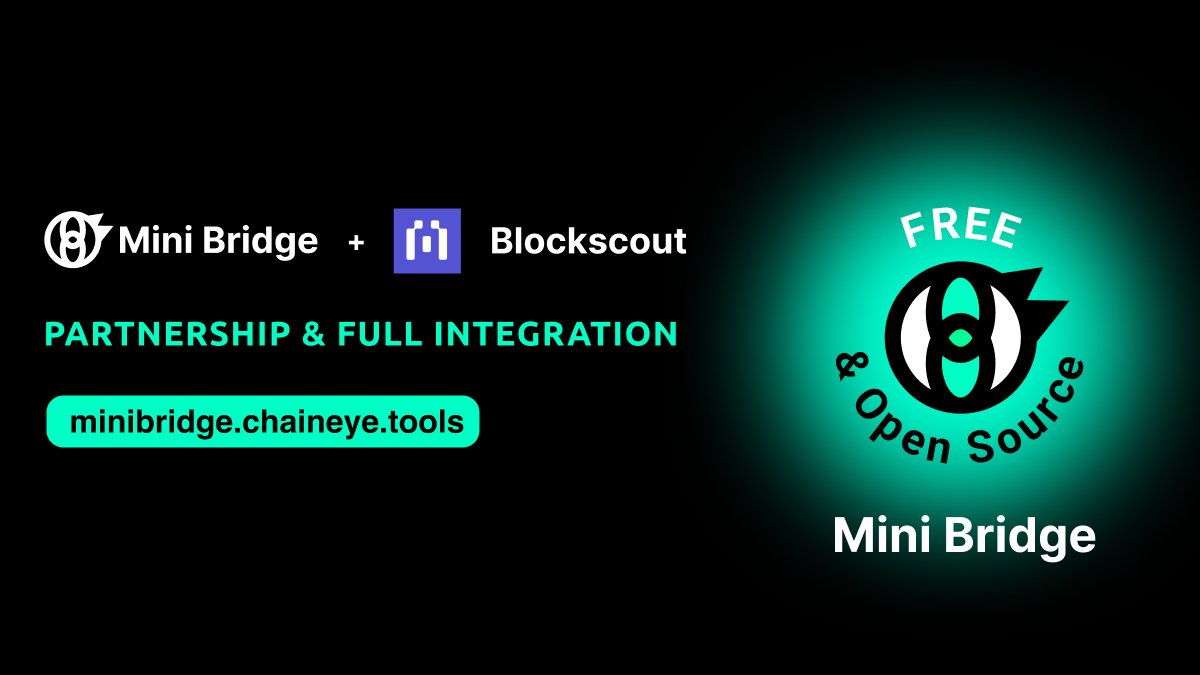 Chaineye_tools's tweet photo. We are delighted to share that MiniBridge is now fully integrated with @blockscoutcom! You can seamlessly interact with MiniBridge directly on the #Blockscout Dapp. Check it out and enjoy the enhanced experience! https://t.co/BbhKvcDkma
#L2 #ETH #BTC #MiniBridge $ETH #Layer2 https://t.co/A5D7sooXOf