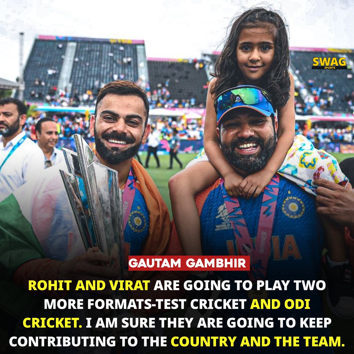 swagcricket's tweet photo. Respect and admiration for Rohit Sharma and Virat Kohli's commitment to Team India 👏🏻🏏

#GautamGambhir #RohitSharma #ViratKohli #Indiancricket  #Cricket https://t.co/5ofICr5APj