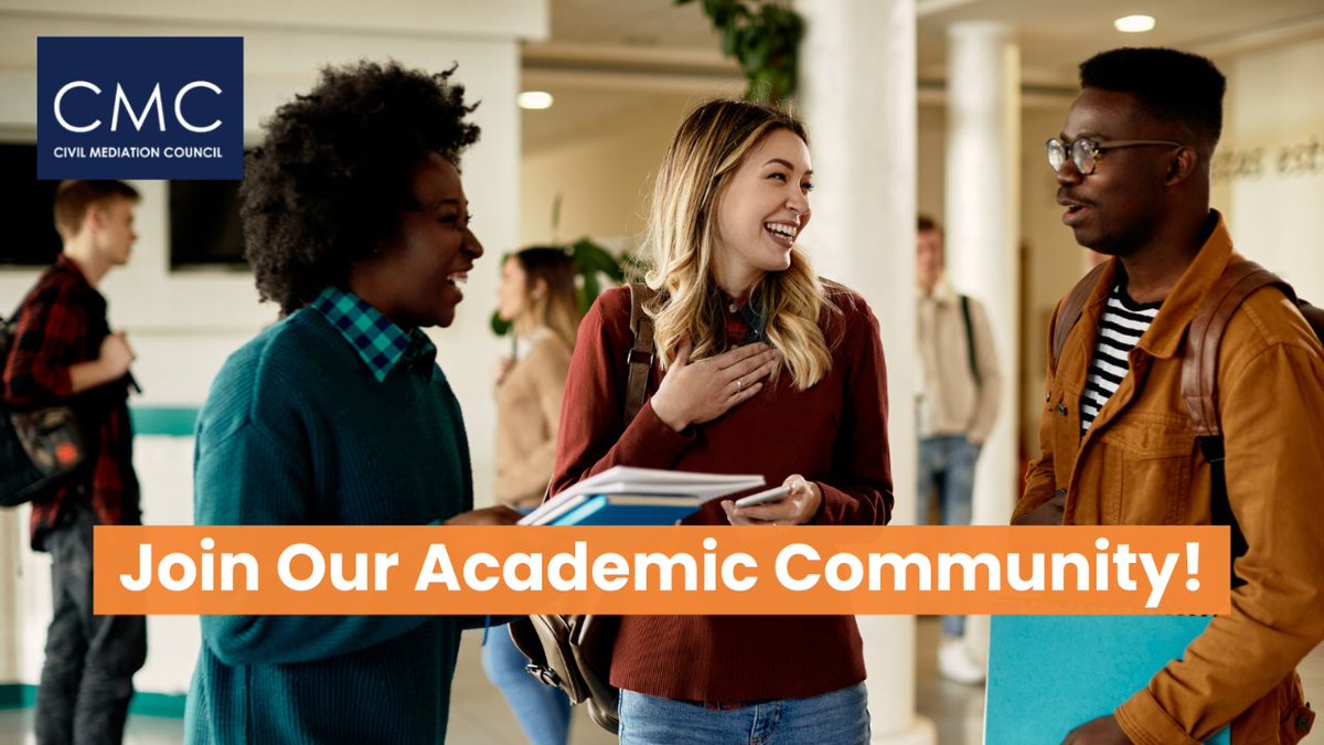 The CMC #AcademicForum has 60+ members from 35 institutions, exploring #mediation research, clinics &amp; more. Contact projects@civilmediation.org to join. New £300+VAT CMC #Academic #Membership offers benefits to members. Next Academic Forum on 26 September!