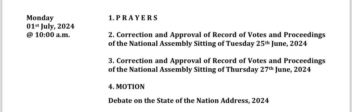 Today's Order Paper <a href="/AssemblyGambia/">National Assembly Of The Republic of The Gambia</a> 

 Crucial Debate on the State of the Nation Address, 2024!
#SoNA
#Legislativetracking
#Representation