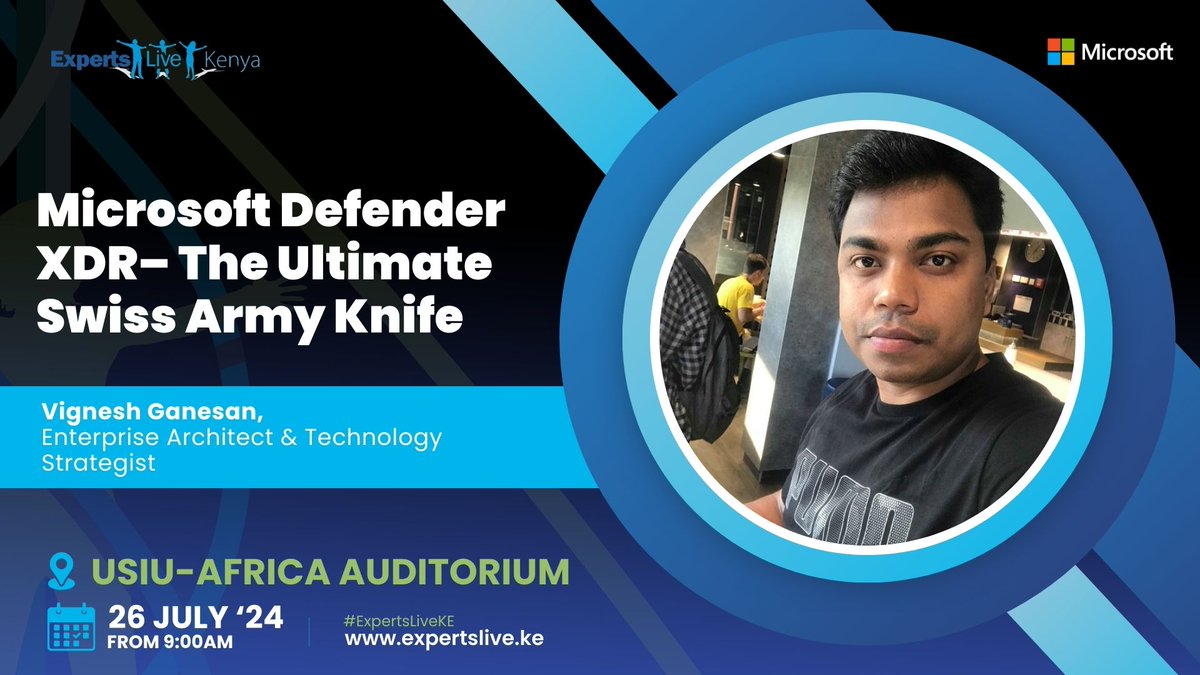 ExpertsLiveKE's tweet image. 🛡️ Enhance your security game with Microsoft Defender XDR! Learn how Defender for Office 365, Endpoint, Identity, and Cloud Apps work together to protect your Microsoft 365 suite. Join us for another in-depth session with @cloudvignesh 🌐 #defender #XDR bit.ly/RegisterExpert…