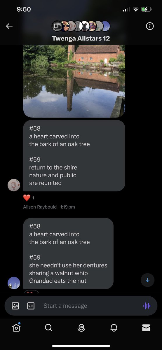 #58
a heart carved into
the bark of an oak tree

#59
the afterlife
of dead people’s phone numbers 
you can’t delete

#twenga #love <a href="/Cathy_Wade/">Cathy Wade</a> 
<a href="/LittleOnion/">Little Onion</a> <a href="/Gavin_Wade_/">Gavin_Wade_</a> 
<a href="/byTinaFrancis/">Tina Francis</a> @ruthclaxton <a href="/artpickdarkpot/">patrick</a> @Random_Fate @jamray <a href="/tantwenga2024/">justherefortantwenga</a> <a href="/AnumAJamal/">Anum Jamal</a> #dead #POEMS