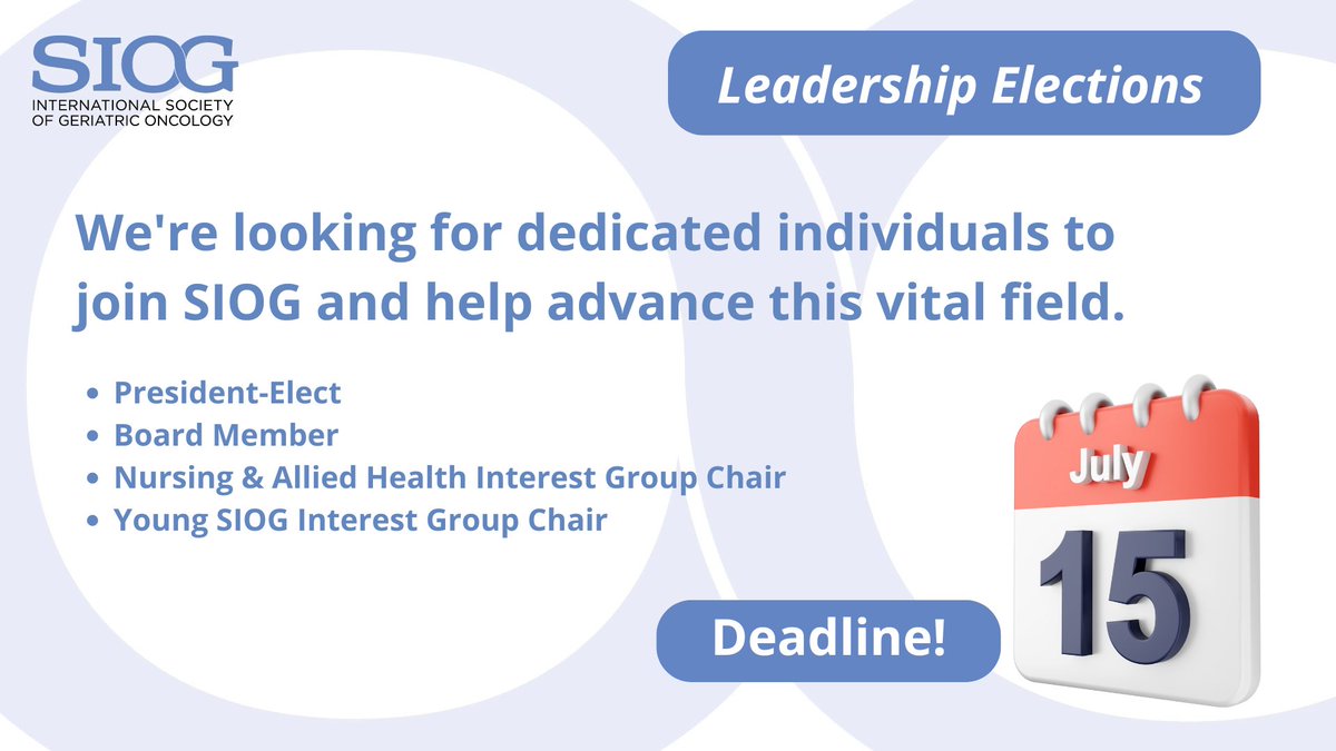 🌟SIOG needs your expertise!🌟
Impact cancer care for older adults by becoming a key player within SIOG!
🧭 Shape the future of geriatric oncology and enhance patient care!
✉️ Apply by 15 July! 👉 
#GeriOnc #oncology #GeriHeme