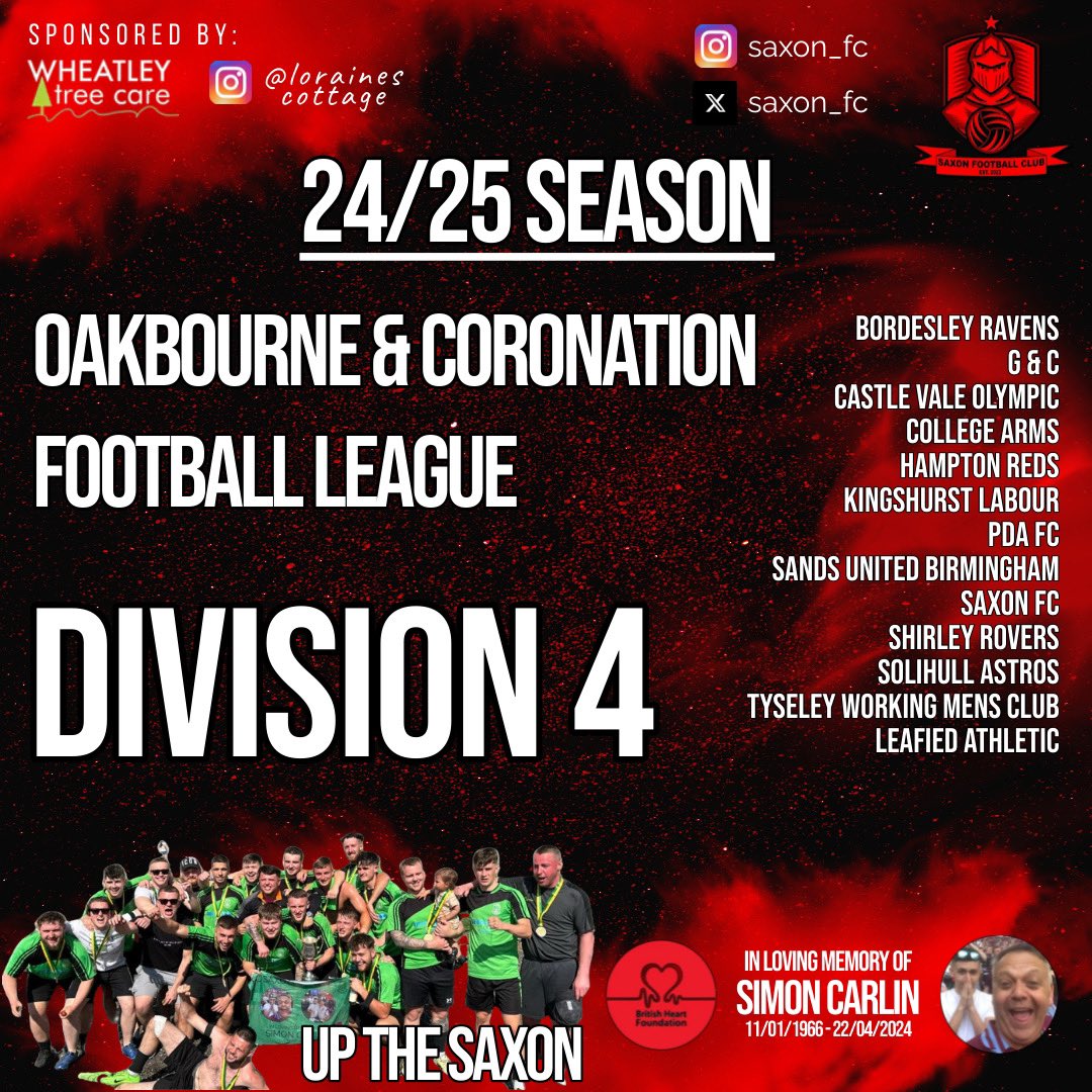 It is now confirmed by <a href="/Oak_Coro_League/">Oakbourne & Coronation League</a> that Saxon will play in Division 4 next season. Up the Saxon ❤️