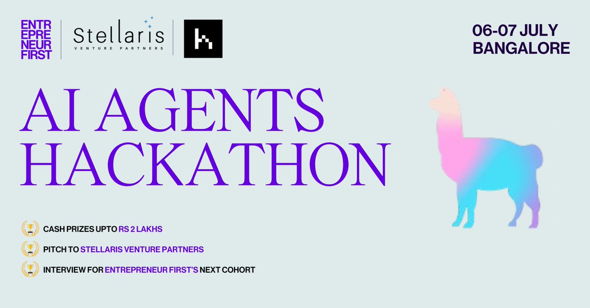 🔥 Hackathon Alert!

We’re thrilled to partner with <a href="/Stellaris_VP/">Stellaris Venture Partners</a> for the AI Agents Hackathon this weekend, July 6-7.

🏆 Special prize for the best project featuring llama-agents and <a href="/llama_index/">LlamaIndex 🦙</a>.

📝 Register here: lu.ma/rmde6yz3

🔍 Haven’t explored our llama-agents