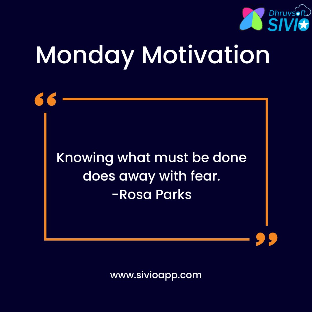 SivioApp's tweet image. Monday Motivation!
.
.
"Knowing the path ahead dispels fear. With a clear plan, confidence replaces uncertainty." 💪🌟 #ConfidenceThroughKnowledge #PlanWithClarity #mondaymotivation #dhruvsoft #nssuccess #zosuccess 
.
For More: bit.ly/3Ym1mYH
