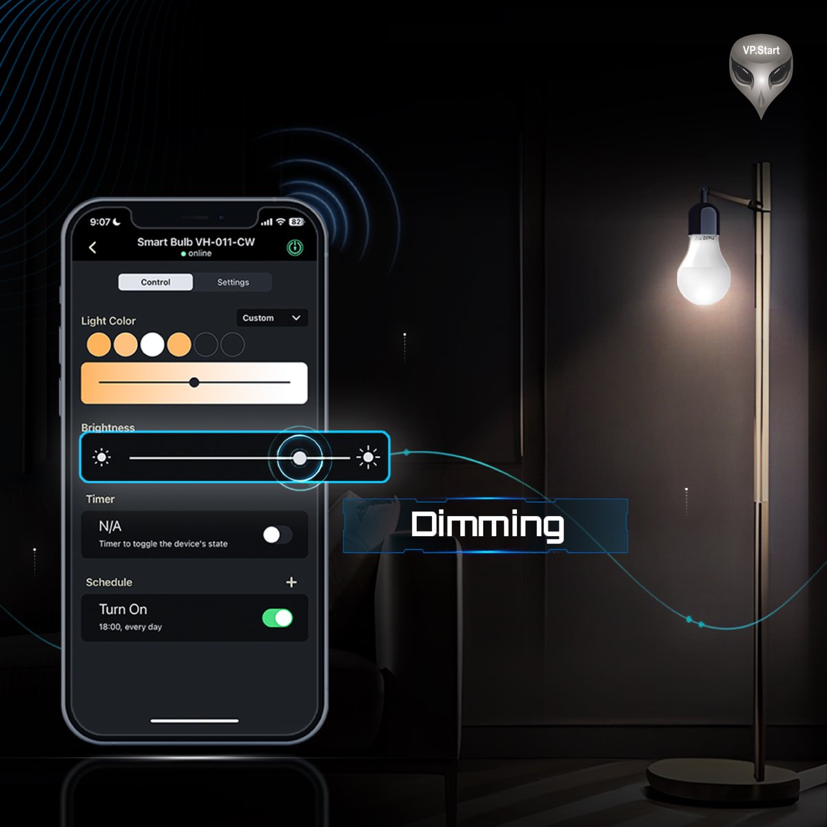 VP_Start's tweet photo. Brightness (Dimming): Enables users to customize lighting levels, providing convenience and peace of mind when brighter colors are not needed, while also saving 50% of energy usage.

#VPStart #VH011CW #HomeAutomation #AlienCheck #smarthome #Cambodia https://t.co/rrs4t4PUfk