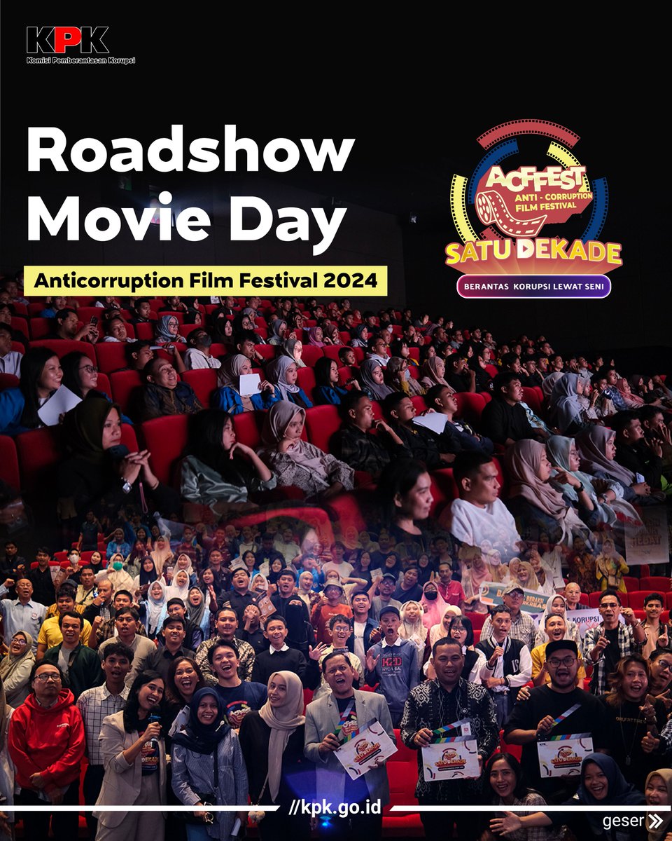 KPK_RI's tweet photo. Halo #KawanAksi!
Kamu suka film? ingin ikut serta memberantas korupsi yang terjadi di Indonesia? Yuk ramaikan Roadshow Movie Day yang akan hadir di Kotamu! (1/2)
#ACFFEST
#ACFFEST1DEKADE
#moviescreening
#SinemAksi
#kompetisifilm https://t.co/3eLDNhMXp0