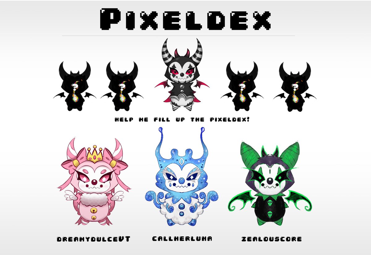 LacketyVA's tweet photo. I'm starting a journey - to fill up my fantasy Pixeldex! 📲

My mascot, Bebz, is part of a mythical race of pixie-like gremlins called Pixelz! These little clowns absorb   emotions and take on a new persona behind their mask - based on YOUR personality! 🤡✨

I'd love it if each of these were based off of a unique Vtuber design! Post your full reference below, along with a little bit about your personality, to see what your Pixel would look like! 👀

I'll choose a few to do on my stream 𝐅𝐫𝐢𝐝𝐚𝐲❟ 𝐉𝐮𝐥𝐲 𝟓𝐭𝐡! I'll do a couple of these every art stream as a warmup - only rule is that you need to be following me to get a chance to be chosen! 

Can't wait to see all your beautiful designs! ✨🌹
