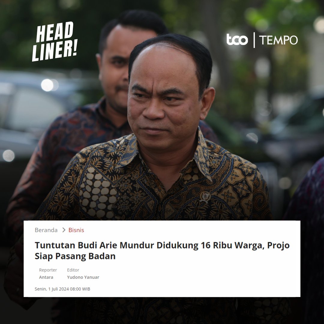 Sebuah petisi menuntut Menkominfo Budi Arie Setiadi mundur, yang digagas oleh SAFEnet di change.org, sudah mendapat dukungan dari 16 ribu lebih orang pada Senin, 1 Juli 2024.

#TempoHeadliner