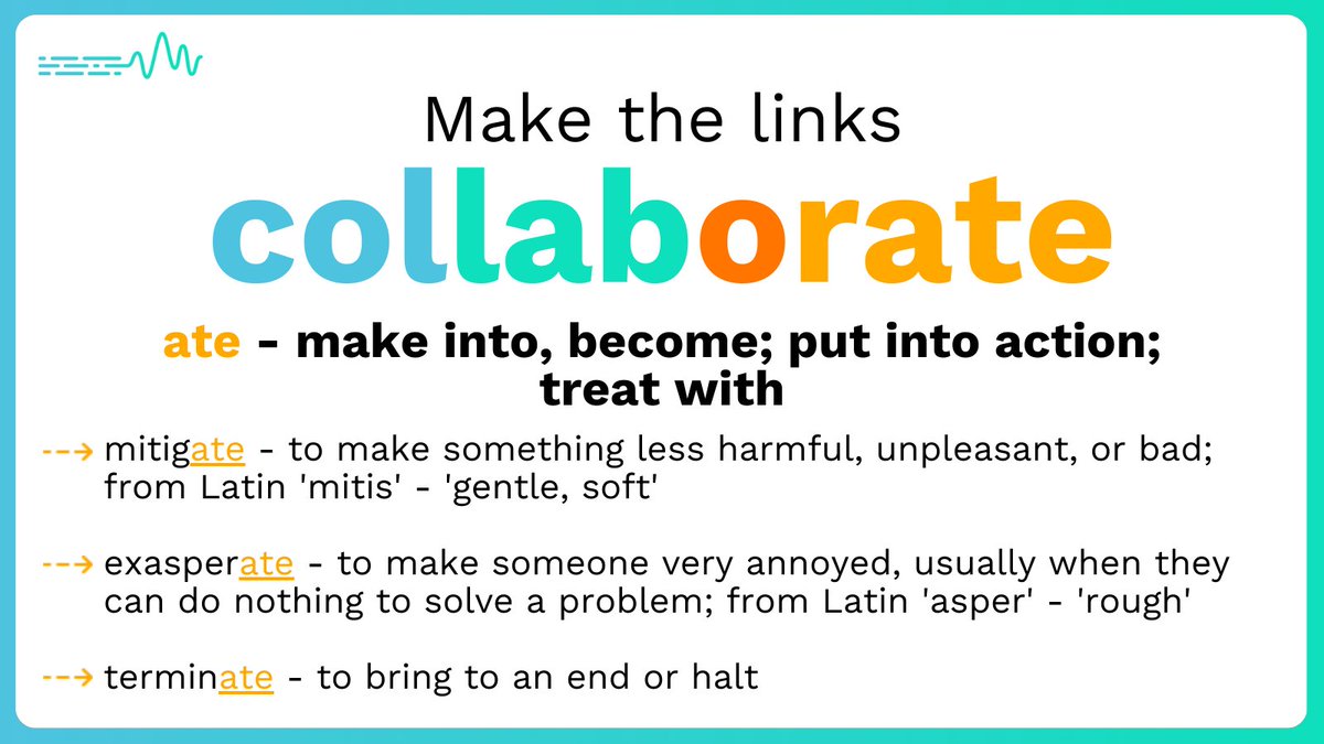 Word of the week📚

This week we're analysing the word 'collaborate', meaning to work together, cooperate.🤝

This word is made up of the prefix 'col', and the suffix 'ate'.🔍

Discovery more➡️ lexonik.co.uk