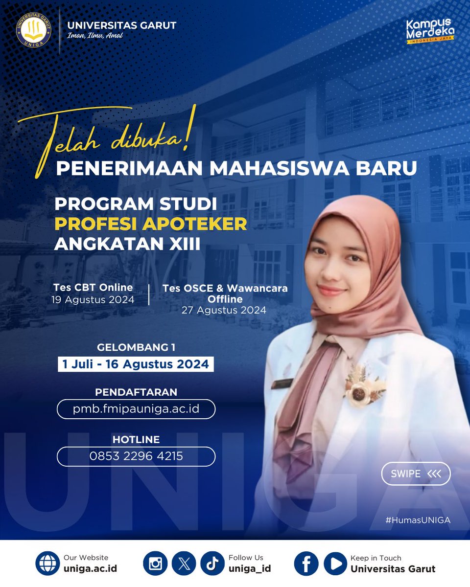 [PMB PROFESI APOTEKER]

Hallo calon apoteker, Pendaftaran Program Studi Profesi Apoteker Angkatan XIII Gelombang I telah dibuka!!! Pendaftaran dibuka sampai tanggal 16 Agustus 2024 yaaa🤩

Yuk segera daftar🙌🏻🙌🏻🙌🏻

#ProfesiApoteker
#PMBProfesiApoteker
#ProfesiApotekerUniga