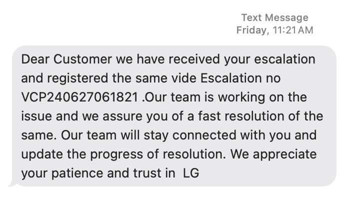 clexkay's tweet photo. @LGIndia Can someone respond to this? No one from your team has bothered to call. https://t.co/8UR4CJ0GM6