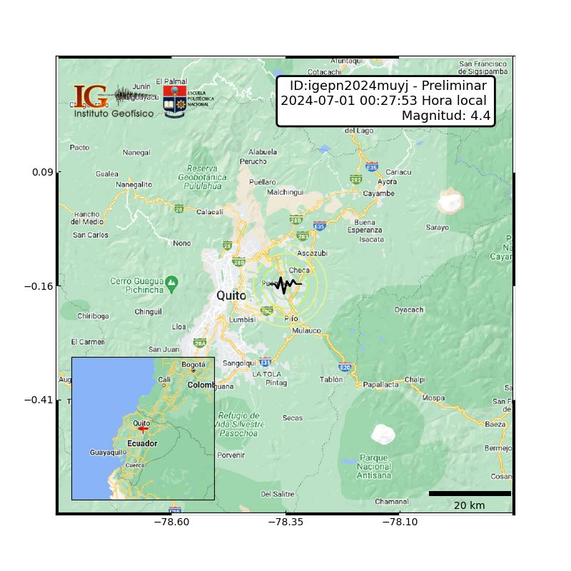 Primicias's tweet photo. #URGENTE | Fuerte #sismo se sintió en #Quito en el inicio de este lunes 1 de julio de 2024. El Geofísico informa de una magnitud preliminar de 4.4 grados. https://t.co/HOMeHNCSDn