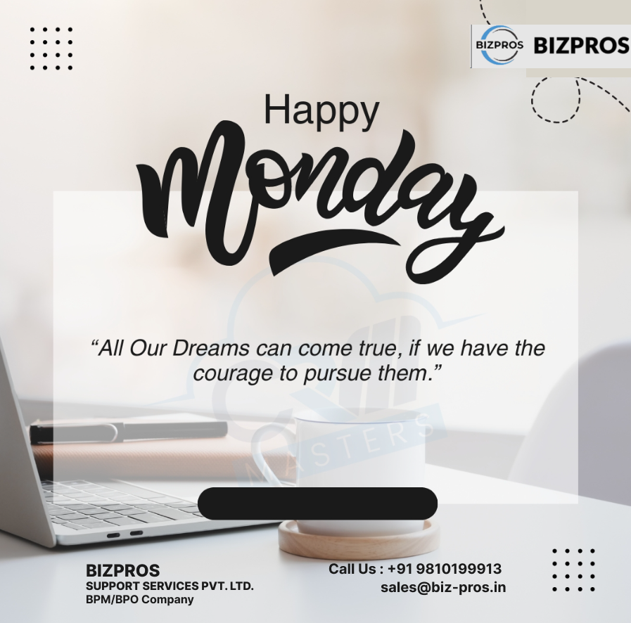 Bizprosofficial's tweet photo. Happy BIZPROS Monday

Dream big with BIZPROS SUPPORT SERVICES PVT. LTD., your BPM/BPO partner.

Contact: +91 9810199913 | sales@biz-pros.in
#BIZPROS #SupportServices #BPM #BPO #BusinessProcessOutsourcing https://t.co/gBiUl6mdeA