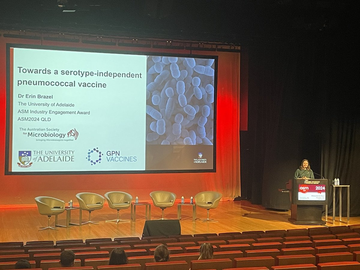 ASM (@aussocmic) on Twitter photo Industry Engagement Award winner <a href="/erin_brazel/">Dr Erin Brazel</a> telling us about her work developing a serotype-independent vaccine for pneumococcus #ASM2024 Industry Engagement Award winner <a href="/erin_brazel/">Dr Erin Brazel</a> telling us about her work developing a serotype-independent vaccine for pneumococcus #ASM2024