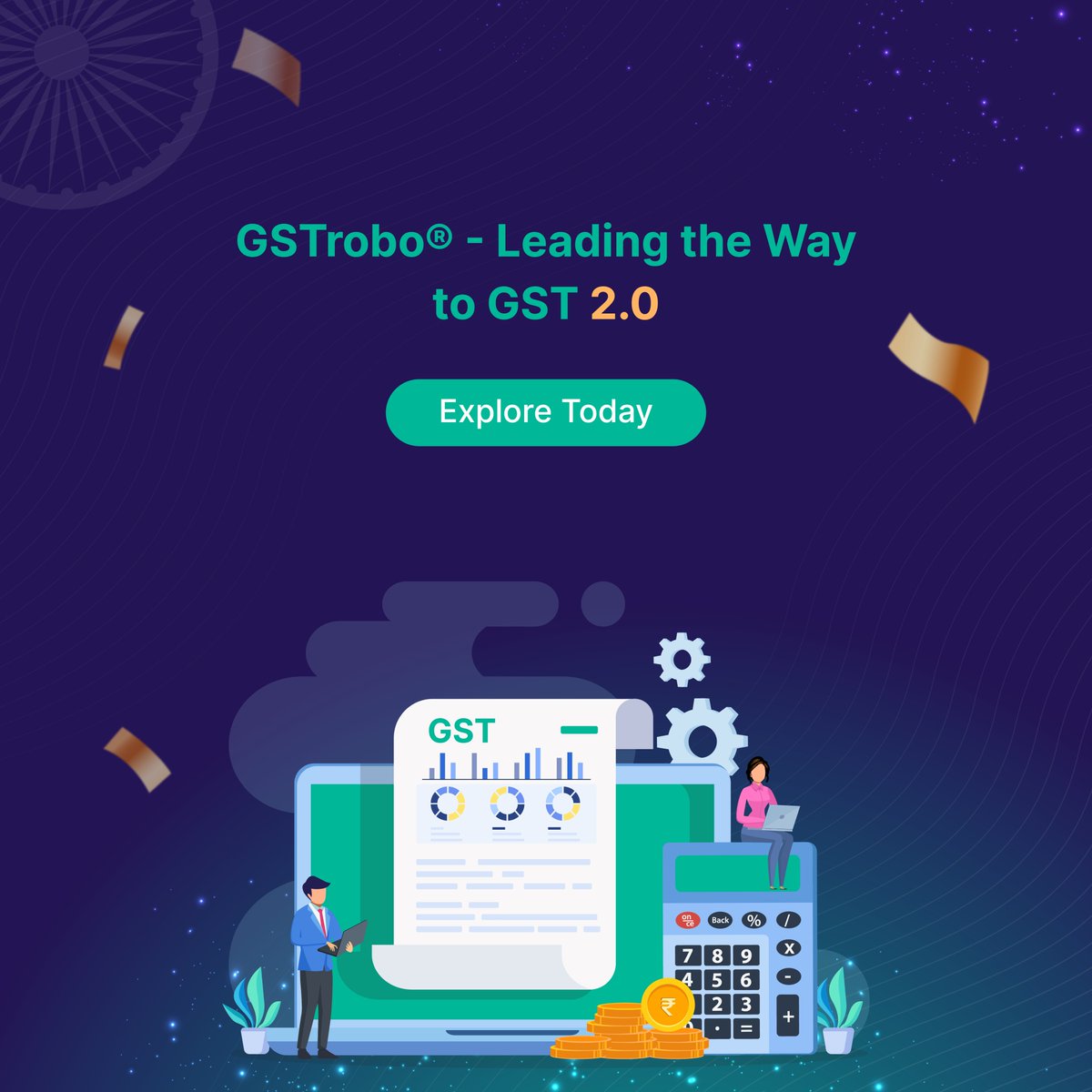 GSTrobo's tweet photo. Happy GST Day!

This GST day, we celebrate 7 years of India's glorious mandate that has transformed the way we handle our compliance. 

#GSTDay #TaxRevolution #7YearsOfGST #TaxTechnology #GSTrobo #BinarySemantics https://t.co/4cfMYJ0eEe