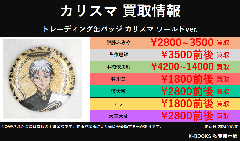 カリスマ 伊藤ふみや ワールドエキスポ 缶バッジ ワールドver エキスポ