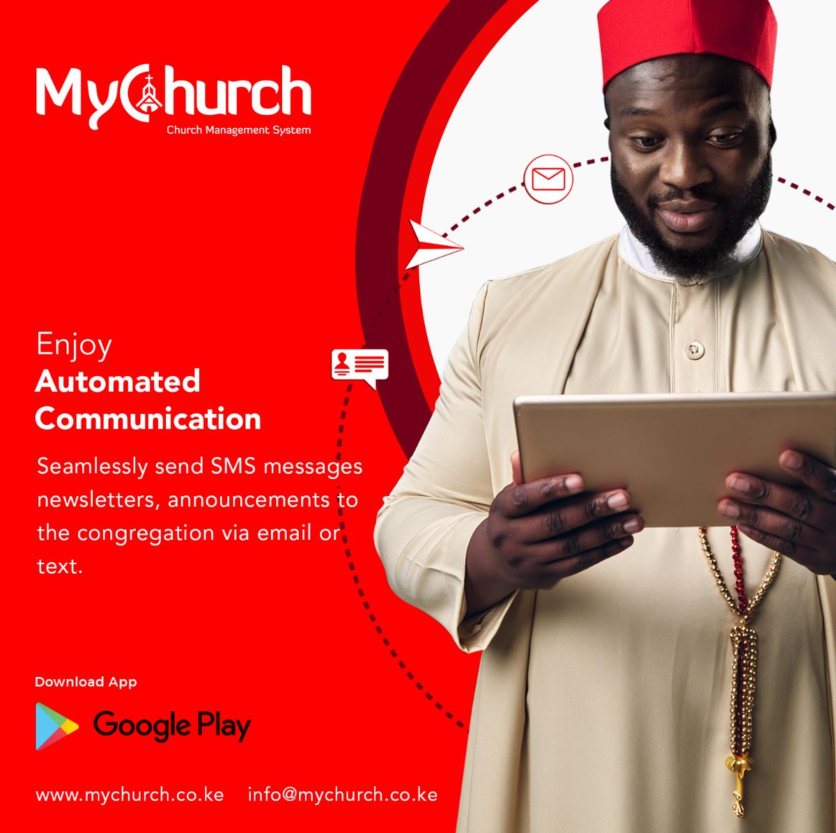 BitwiseDigital's tweet image. With MyChurch.co.ke, seamlessly send messages, newsletters, and announcements via email or text, keeping your congregation updated and engaged effortlessly. #OccupyChurches