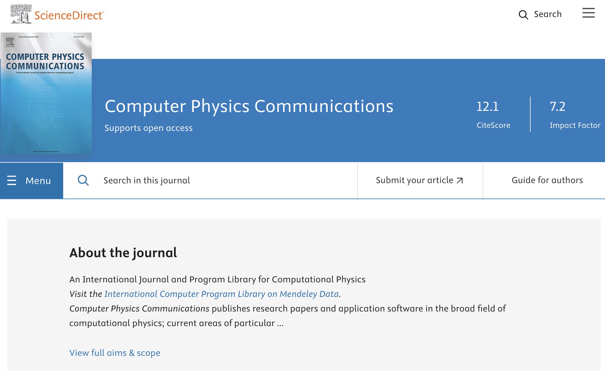 Abbas Khayyer على X: &ldquo;The 2023 IF of Computer Physics 
