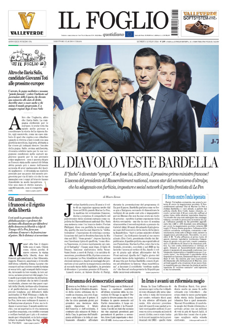 «Le Diable s'habille en #Bardella». La plus belle Une italienne sur les élections législatives en #France revient à <a href="/ilfoglio_it/">Il Foglio</a>  #LePen