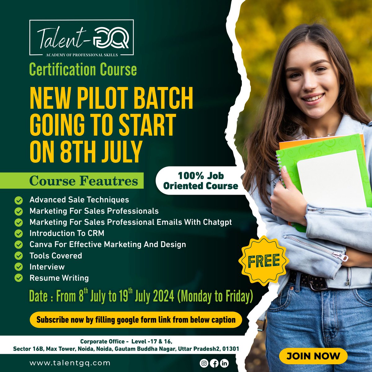 talentgq9's tweet image. 🚀 Exciting News! 🚀 Announcing our New Pilot Batch for Advanced Sale Techniques -  learn more! 𝐰𝐰𝐰.𝐭𝐚𝐥𝐞𝐧𝐭𝐠𝐪.𝐜𝐨𝐦

𝐑𝐞𝐠𝐢𝐬𝐭𝐫𝐚𝐭𝐢𝐨𝐧 𝐨𝐧 𝐭𝐡𝐢𝐬 𝐥𝐢𝐧𝐤 𝐟𝐢𝐥𝐥 𝐠𝐨𝐨𝐠𝐥𝐞 𝐥𝐢𝐧𝐤:- shorturl.at/dC82X

#Talentgq #NewCourseLaunch #NewBatchAlert