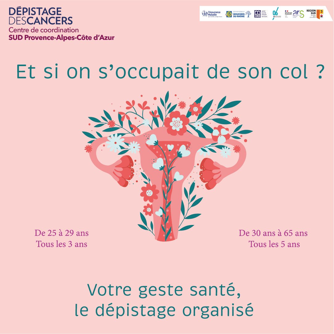 🌻Et si on s'occupait de son col ? 🌻

Le dépistage du cancer du col de l'utérus c'est :
🌸De 25 à 29 ans : Tous les 3 ans
🌸De 29 à 65 ans : Tous les 5 ans

Pour prendre rdv, rapprochez vous de votre :
🌷Gynécologue
ou
🌷Sage femme