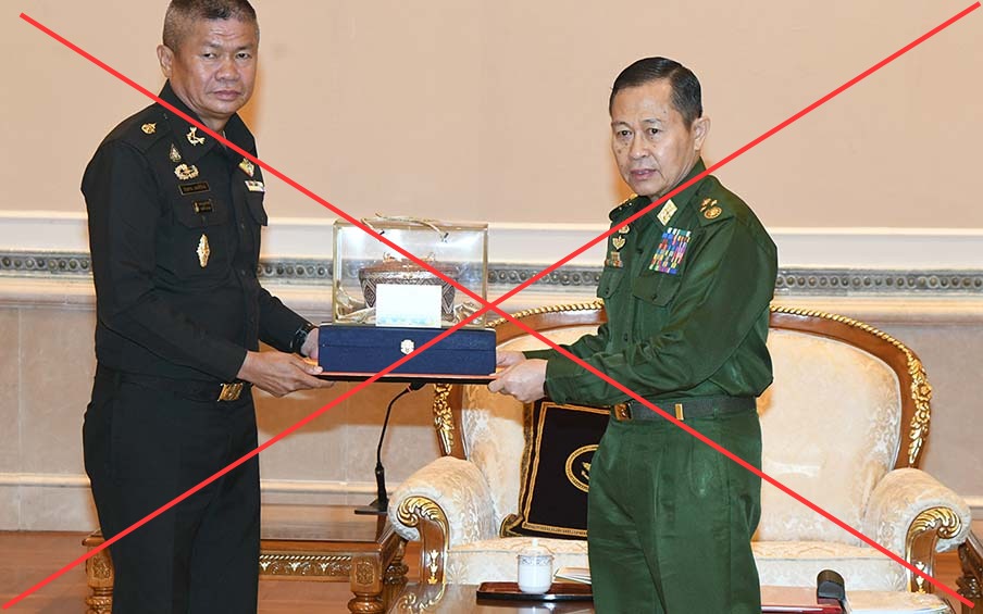 JusticeMyanmar's tweet photo. Royal Thai Armed Forces meets sanctioned Myanmar war criminal Soe Win to "enhance cooperation". #Myanmar military and its militias are the source of instability in the region, not the solution to the crises caused by the military and its illegal coup attempt! https://t.co/71pHoFzEom