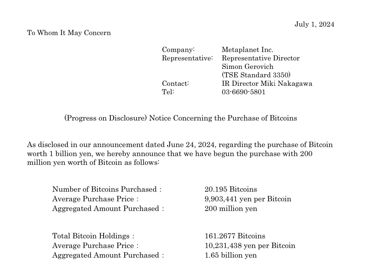 Metaplanet BTC Purchase: (Source: @Metaplanet_JP)