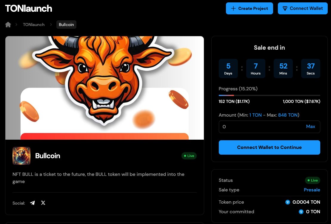 TON_launchpad's tweet photo. 🚀💎 Excited to announce that @NFT_BULL_2024 has reached more than half of their softcap!
Check them out below 👇
🔗https://t.co/nW5M2eGDWE
NOTE: It's NFA, please DYOR 🙏
#TONpad #TON https://t.co/Y0ho8TNWHC